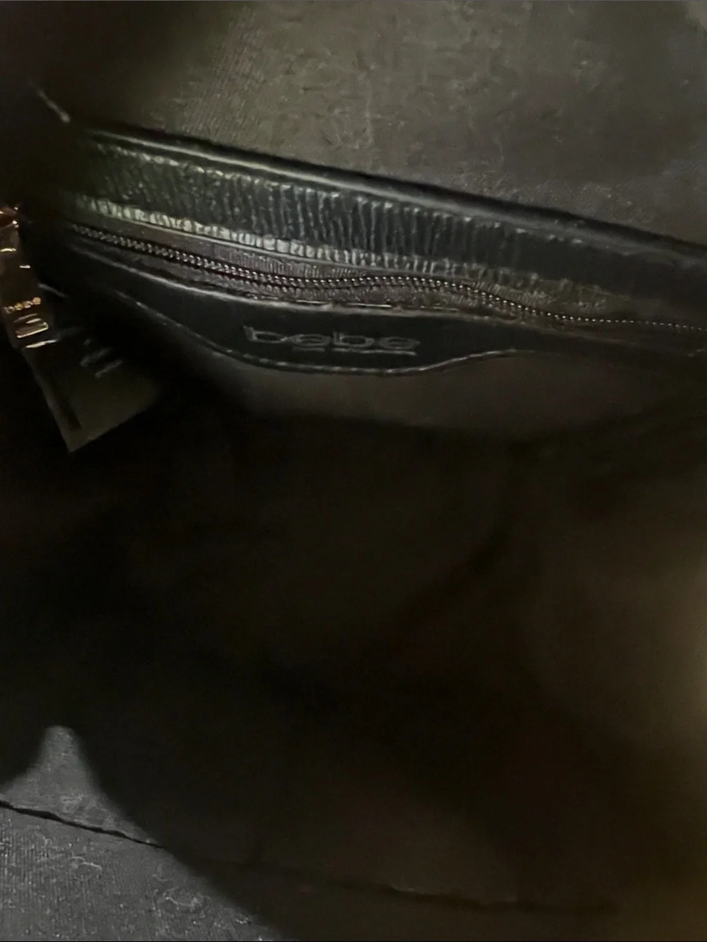 bebe Black Mini Backpack with Gold Script Logo & Chain